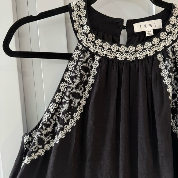 THML Black A-Line Halter Dress with White Embroidery size MP - Picture 5 of 6